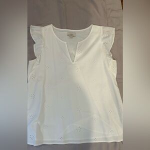 LOFT White Eyelet Ruffled Blouse Relaxed Fit
